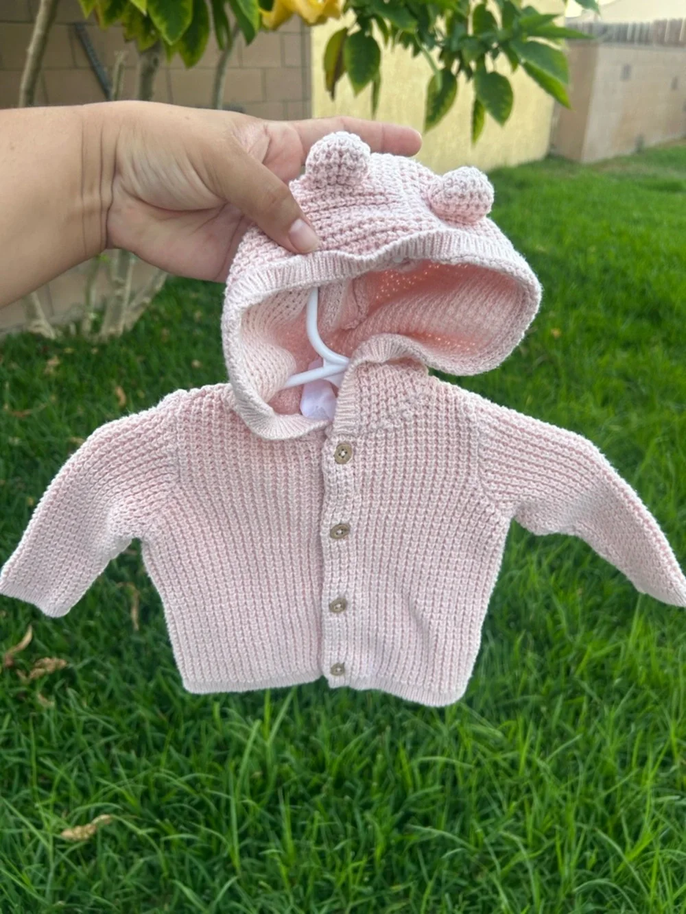 Carter's Pink Knit Baby Hoodie with Ear Detail